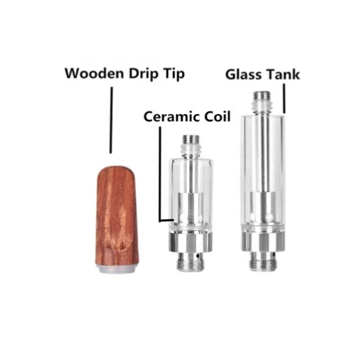 Wooden Drip Tip Silver Refillable CBD Cartridge, 510 Screw Thread Leak Proof Atomizer With 1.2ohm Ceramic Coil For Battery Box Mod & CBD/Thick Oil Vape Pen (Disposable, 1.0ml, No Nicotine)